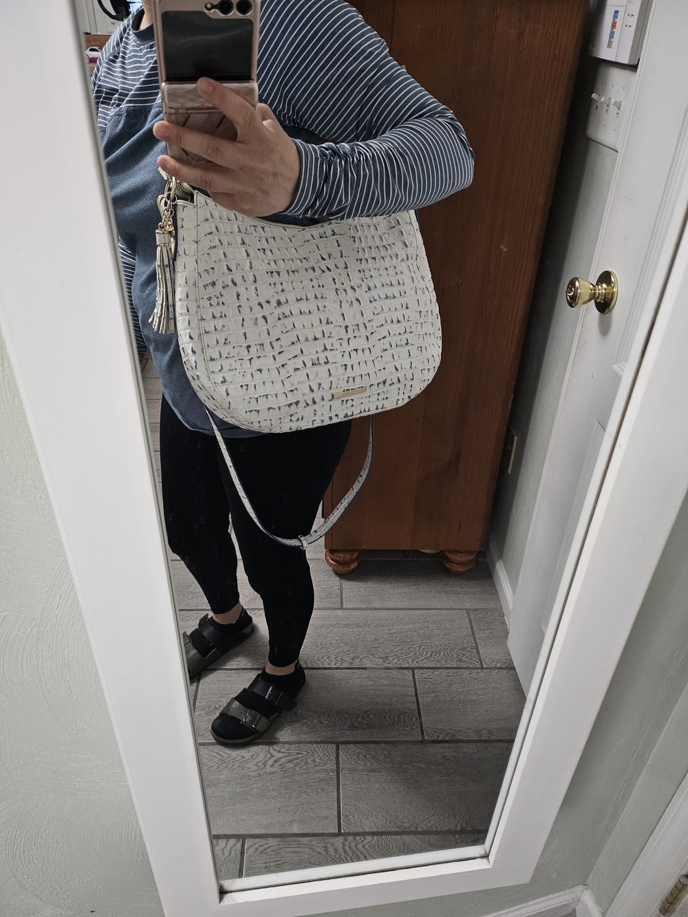 Brahmin White Croc-Embossed Shoulder Bag with Navy Accents - Picture 16 of 16